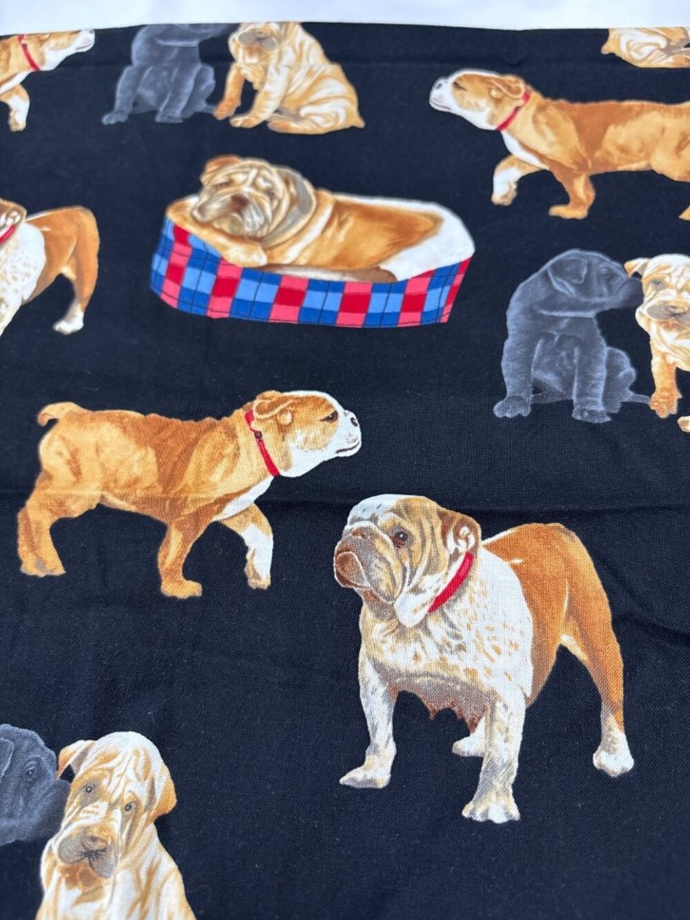 Bulldog Cotton Fabric 28" x 44" Timeless Treasures Black Puppies
